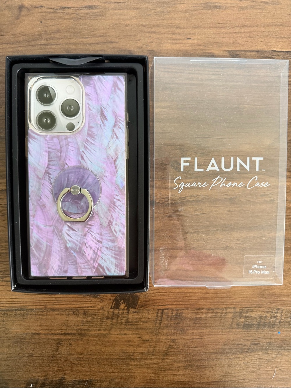 Flaunt Purple Marble Square Phone Case with Ring Holder for iPhone 15 Pro Max